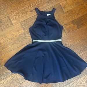 Navy Halter Dress with Silver Sequined Belt